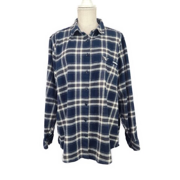 Caterpillar Flannel Button Up Womens 2XL Workwear Blue Plaid Long Sleeve - Picture 1 of 9